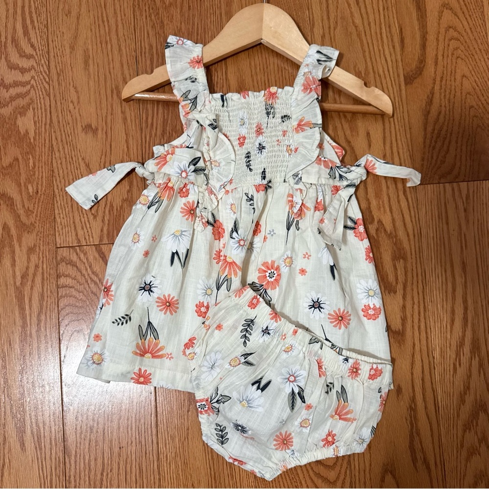 Floral Kids Casual Dress - Cream and Orange